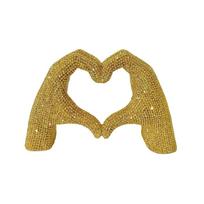 Dot Bead Gesture Decoration Creative Resin Heart Finger Statue Custom Pattern Abstract Design Valentine's Day Sculpture (Gold,13-7.5-4.7cm)
