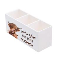 Highland Cow Pen Holder Organizer Makeup Brushes Storage Box Desk Decor for Women, Pencil Box Home Office Decoration