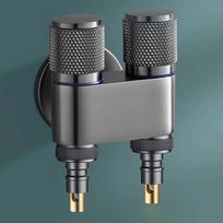 Universal Interface Double Outlet Valve Faucet Stainless Steel Flow Quick Control Hand Space Saving Three Way Water Valve Silver