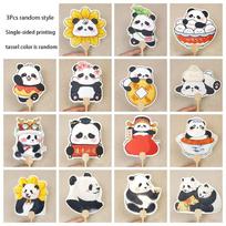 3Pcs Cute Panda Hand Fan Handmade Creative Cartoon Paper Hand Fan Art Craft with Tassel Decorative Handheld Fans