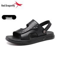 Red Dragonfly Men's Odor-Resistant Non-Slip Leather Beach Sandals 41 juoda