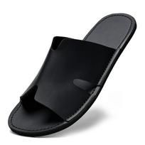 Men's Genuine Leather Flip-Flops: Breathable Cowhide, Soft Sole Beach Sandals. 46