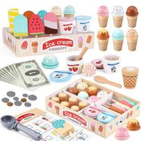 Heculos Play Kitchen Set: Ice Cream Toy for Boys and Girls, Educational Toy, Wooden Toy, Ice Cream Shop, Parent-Child Play, Birthday Gift