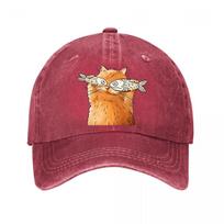 Cartoon Cat Fish Vintage Baseball Cap Washed Baseball Cap Adjustable