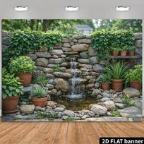2D Serene Outdoor Pond Waterfall Backdrop Greenery Photo Banner 47.2x31.5inch/120*80cm