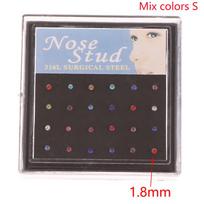 24 Pcs/Box Nose Ring Set Women Girl Rhinestone Stainless Surgical Steel Piercing Crystal Nose Stud Lot Body Jewelry Labret, Lip Piercing Jewelry&Face