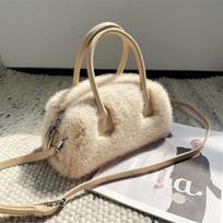 Lazy Style Plush Women Cylindrical Bags, Autumn Winter Soft Zipper Mini ShoulderBag, Fashi Casual Cute Crossbody Bag Wallet