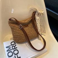 Yogodlns Summer Rattan šiaudų krepšys moterims Megztas paplūdimio krepšys Bohemia Style Crossbody Bag Atostogų pečių krepšiai 29x6x23cm chaki