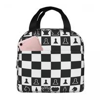 Chess Board Black And White Grid Checkered Insulated Lunch Bag for Women Kids Portable Food Boxes Thermal Lunch Box Tote One Size