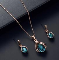 New European & American Style Crystal Water Drop Necklace & Earrings Set