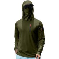 Men's Summer Lightweight Full Zip Hooded Jacket with Integrated Face Covering and Multiple Pockets for Outdoor Activities L armijos žalia spalva