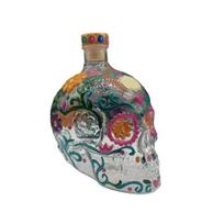 Gothic Skull Decanter, Hand Painted Glass Liquor Bottle with Floral Design, 3D Carved Wine Dispenser for Home Bar, Halloween Decor 1pc