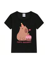 Cute Capybara And Cake Happy Cappy Birthday Kids T-Shirt Print Girls Clothes Child T-Shirt White Short Sleeve Tee 1-12 Year S