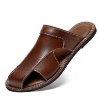 Men's Genuine Leather Cowhide Thong Sandals - Soft Sole, Versatile, Summer Beach Shoes, Size 46-47 46 ruda
