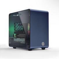 ElectroCookie Raspberry Pi 5 Case, Aluminum Mini Tower Case with Cooling Fan and Color-Changing Ambient Light (Blue)