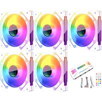 [Small Lab] COOLMOON HiFrost PC Case Fan 5-Piece Set 120mm 4-pin PWM LED ARGB 5V 3-pin Hub Controller with Remote Control, Color Changeable, Speed