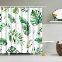 Tropical Green Leaf Palm Cactus Shower Curtain Landscape Bathroom Curtain Waterproof Polyester Shower Curtain (as the picture,90X180CM)