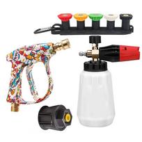 Stylish graffiti car wash gun kit, foam pot, 5 spray nozzles with holder base and durable plastic Karcher adapter