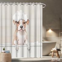 Cute Puppy Shower Curtain – Adorable Pitbull in Soap Bubbles, Cartoon Illustration on Waterproof Polyester, 12 Hooks Included (as the picture,90x180cm35x71in)
