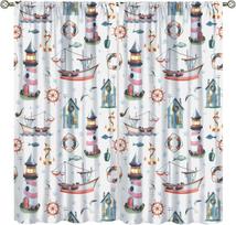 Nautical Theme Window Draperies, Pirate Sailboat Curta For Bedroom Living Room, Ocean Window Treatment Starfish Octopus Print 53x116CM-2PC
