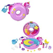 Polly Pocket Sparkle Cove Adventure Unicorn Floaty Compact Playset with 2 Micro Dolls & 12 Accessories, Color Changing
