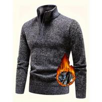 Men's Fleece Lined Quarter Zip Sweater Knit Pullover for Winter M tamsiai pilka spalva