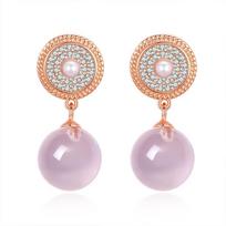 Premium powder spar earrings s925 sterling silver stud earrings women's French retro fashion jewelry temperament celebrity versatile light luxury gift 925 silver