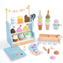 UMU Wooden Ice Cream Play Kitchen Set - Toddler Role-Playing Set, Kitchen Play Set, Wooden Food Toys, Educational Toy, 37 Pieces Total  Ages 3-6,