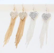 Elegant Women's Rhinestone Heart Tassel Stud Earrings auksas