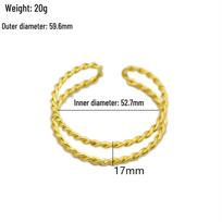 Matte Gold Double Layer Cable Knit Bracelet with Twisted Lines