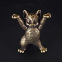 Cute Brass Metal Kung Fu Cat Figurine Antique Copper Finish Decorative Animal Figurine Cartoon Animal Miniatures Home Decor