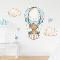 Watercolour Hot Air Balloon Wall Stickers for Baby Nursery Room Decals Baby Girls Bears Cartoon Animals Kids Stickers (as the picture,30x60CM)