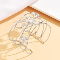 Super Fairy Marine Life Seashell Jellyfish Starfish Wide Cuff Bracelet - European & American Beach Vacation Style