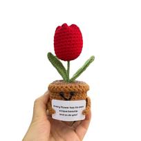 Hand Knitted Artificial Tulip Ornament Hand Weaving Plants Ornament  Room Decorations Style 3