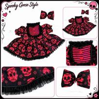 Pet Dress with Skull Print and Striped Bib Design Includes Matching Bow Accessory Suitable for Small Dogs and Cats Halloween Costume One Size