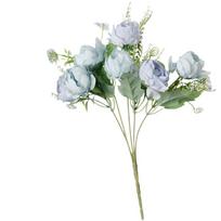 7 Peony Buds Artifiical Flower Branch 30cm Height Flexible Stems Roses Fake Flower with Green Leaves Wedding Bouquet mėlyna