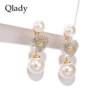Qlady Gold Heart Tassel Stud Earrings auksas