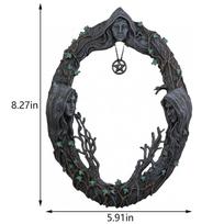 Sacred Moon Triple Goddess Wall Hanging Mirror Mother Maiden Crone Design with Pentagram Amulet Pendant for Decor
