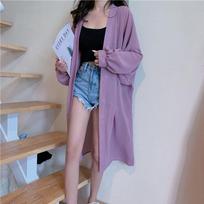 Women's Mid-Length Summer Thin Ice Silk Sun Protection Clothing Strapless Gown Shoulder Top Open Cardigan S violetinė