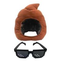 1 Set Poop Head Cover Cartoon Poop Hat with Necklace Sunglasses Winter Warm Oddball Cap for Daily Wear Prank Gift Photo Booth Props A