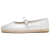 Michael Kors Lynn Leather Round Toe Buckle Espadrille Ballet Flats Fisherman Shoes Women flats Silver 40S5LYFP2M0040 38