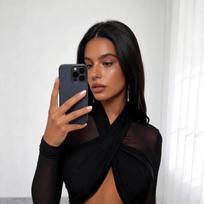 Spice Girl Mesh Long Sleeve Cross Kink Hollow Waist Short Top Female Slim Skinny Sexy Spice Girl Bottom XS juoda