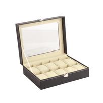 Easy Clean 10 Slots Watch Storage Box PU Leather Black Watch Display Case Dustproof Faux Leather Storage Case Home Storage juoda