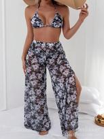 European and American bikini three-piece printed swimsuit swimsuit beach set S