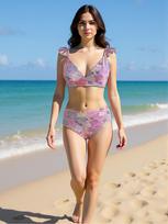Swimsuit split floral small fresh beach swimsuit bikini spot S rožinė