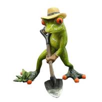 Gardening Frog Figurine Holding Shovel Green Frog Resin Statue Farmer Animal Sculpture Home Office Desktop Decoration Indoor Outdoor Garden Ornament žalia