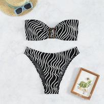 One-piece black and white striped women's bikini swimsuit European and American sexy bikini swimsuit S juoda