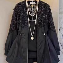 Summer Windbreaker Plus Size Women's Fat Sister Western Style Joker Slim Lace Stitching Long Sleeve Coat M juoda