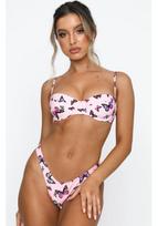 2021 Butterfly Print Women's Push-Up Bikini with Underwire Support L rožinė
