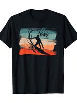 Beach surfing print unisex crew neck short-sleeved T-shirt M